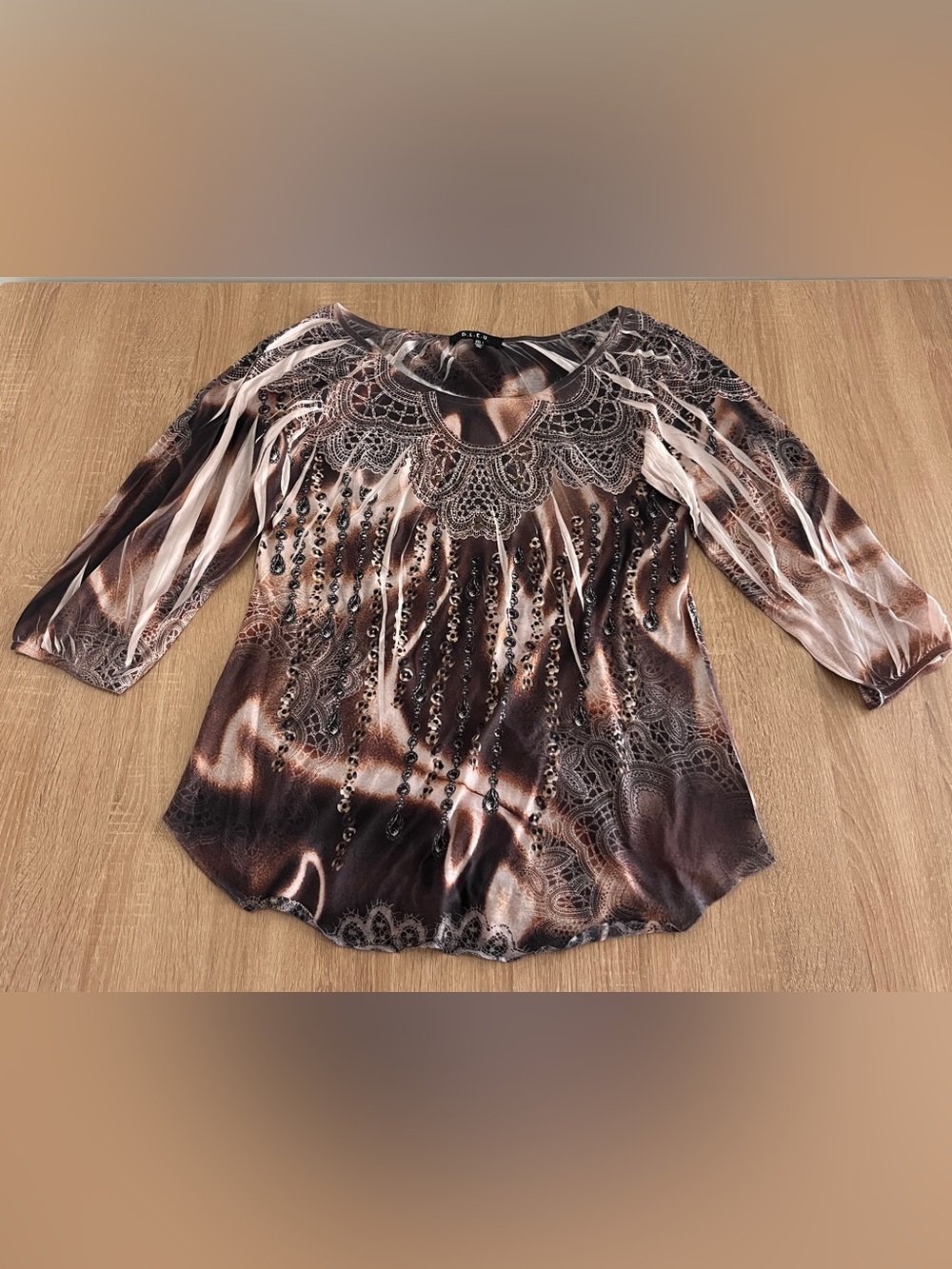 Y2K Boho B.L.E.U. Mixed Media Blouse